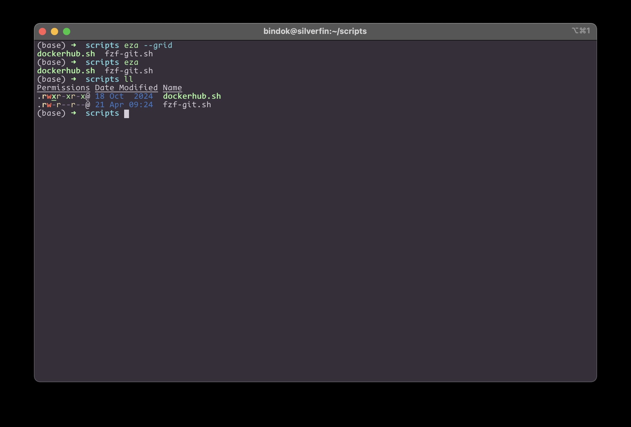 Screenshot of `eza` output