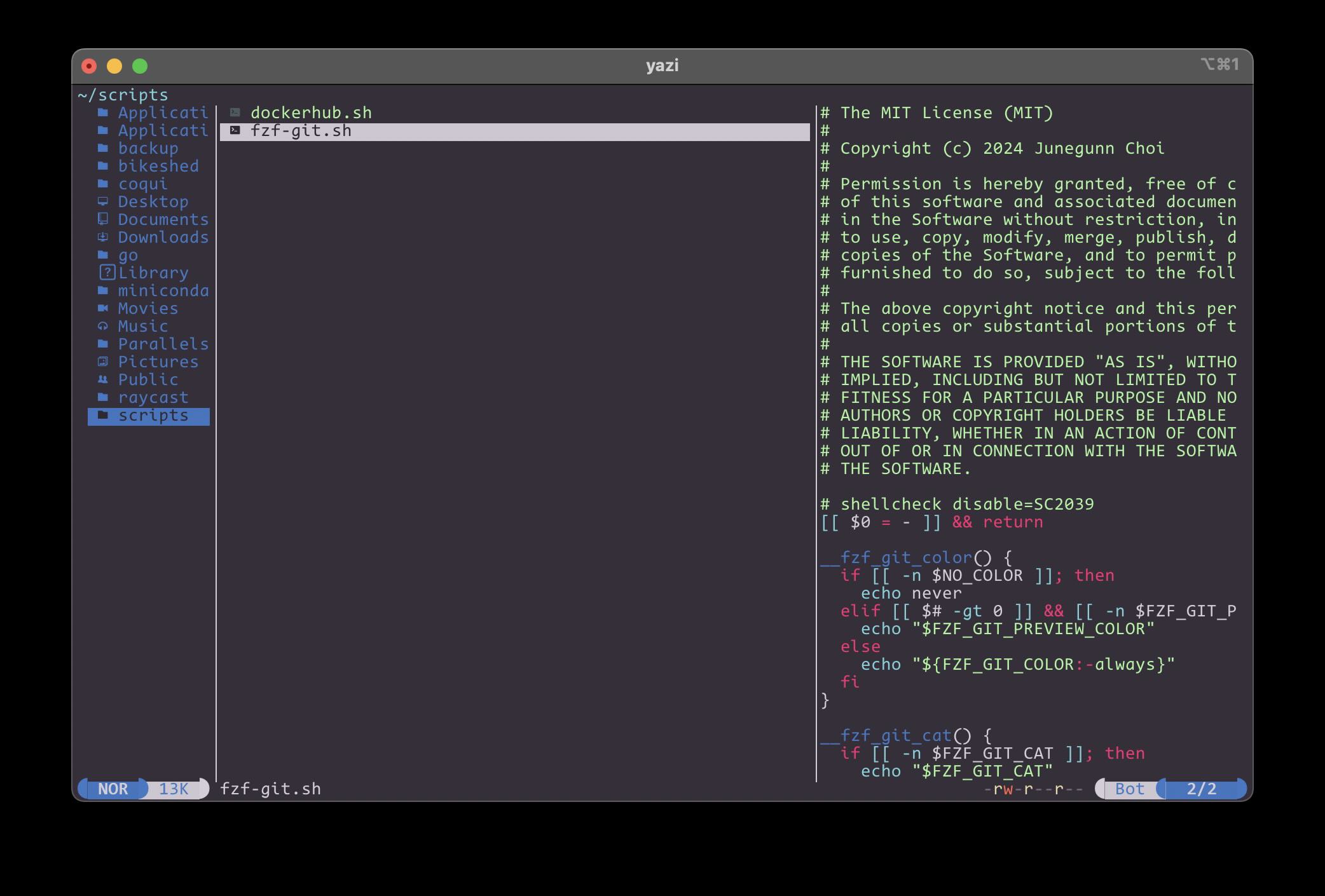 Screenshot of the yazi interface